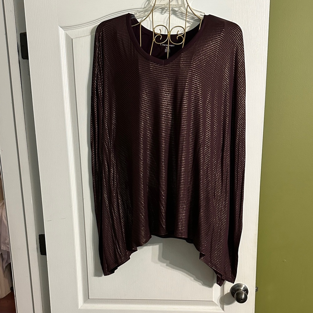 Lane Bryant Deep Burgundy Flowing, Draped Sleeve Blouse